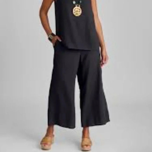 Flax Pants - Flax Black 100% Linen Wide Leg Pants M